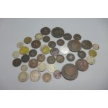 Georgian, Victorian and other coins including five 19th Century U.S.A. coins with one 1876 Carson