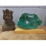 A green glass 'specimen' and a Marcus Designs resin bust of Richard the Lionheart