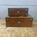 Two wooden boxes with mother of pearl inlay, a/f