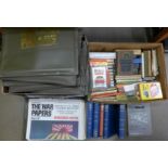 Two boxes of books; vintage motoring and the War Papers reproduction newspapers and Wings