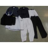 A collection of RAF and naval uniforms; a Royal Navy woman's Class II jumper, men's RAF no. 1