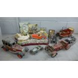 A large motoring diorama, a/f and a collection of tin plate vintage cars, etc. (2 boxes) **PLEASE