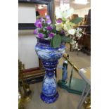 A Staffordshire flow blue porcelain jardiniere on stand