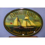 A wooden Plymouth Lines Shipping company sign