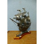 A metal model of a galleon