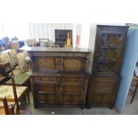 An oak corner cabinet and a court cupboard