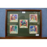A set of five oversized postage stamps, Gilbert & Sullivan Operas, framed