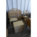 Six pieces of wicker and bamboo bedroom furniture