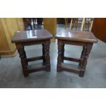 A pair of oak stools