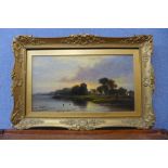 W.G. (19th Century), rural lake scene, oil on board, framed