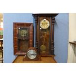 A 19th Century walnut Vienna wall clock, an Art Deco oak mantel clock and a 19th Century American