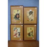 Four Japanese prints, framed