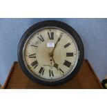 A painted fusee wall clock, bearing military insignia to dial