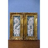 A pair of R. Wilson high relief plaques, classical cherub scenes, framed