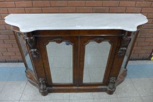 A Victorian figured walnut and marble topped credenza