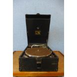 An HMV portable gramophone