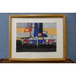 English Modernist School, Night Harbour, Newlyn, Cornwall, oil on card, framed