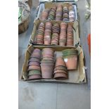 Three boxes of terracotta plant pots