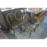 A set of five beech wheelback kitchen chairs