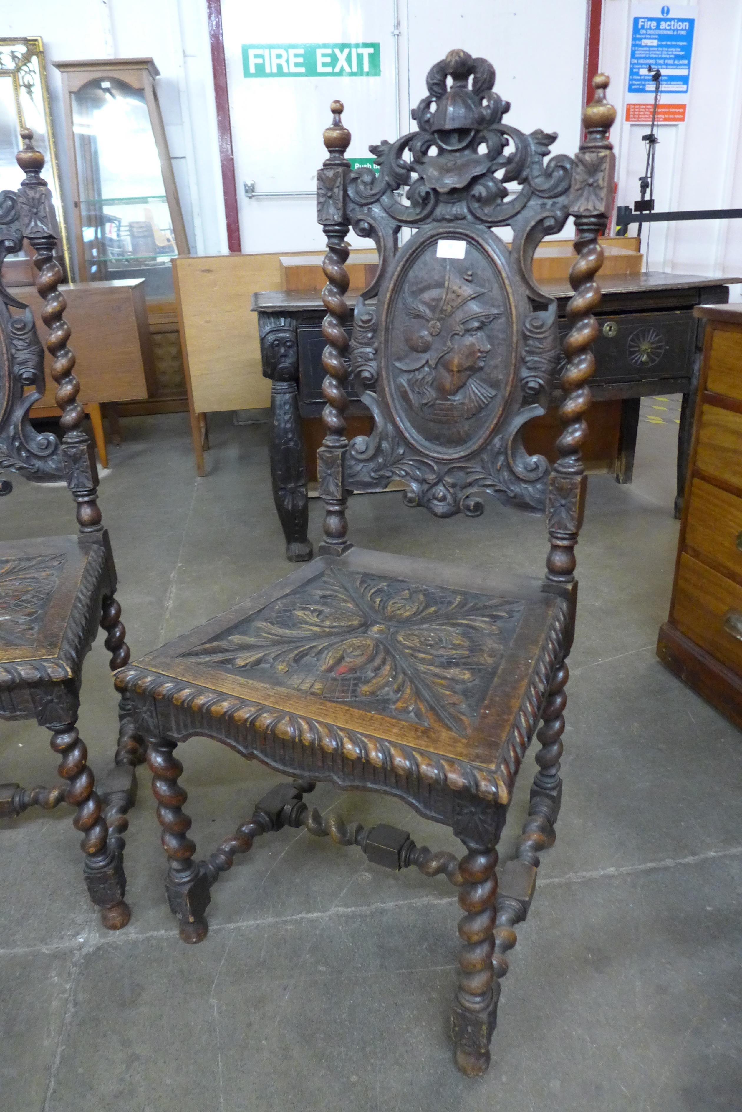 A pair of 19th Century Flemish carved oak side chairs - Image 2 of 2