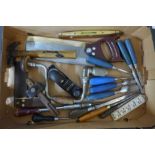 A box of vintage carpenter's tools