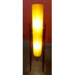 A Novoplast teak and orange fibreglass floor standing rocket lamp