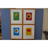A set of four Massao Ota botanical prints, framed