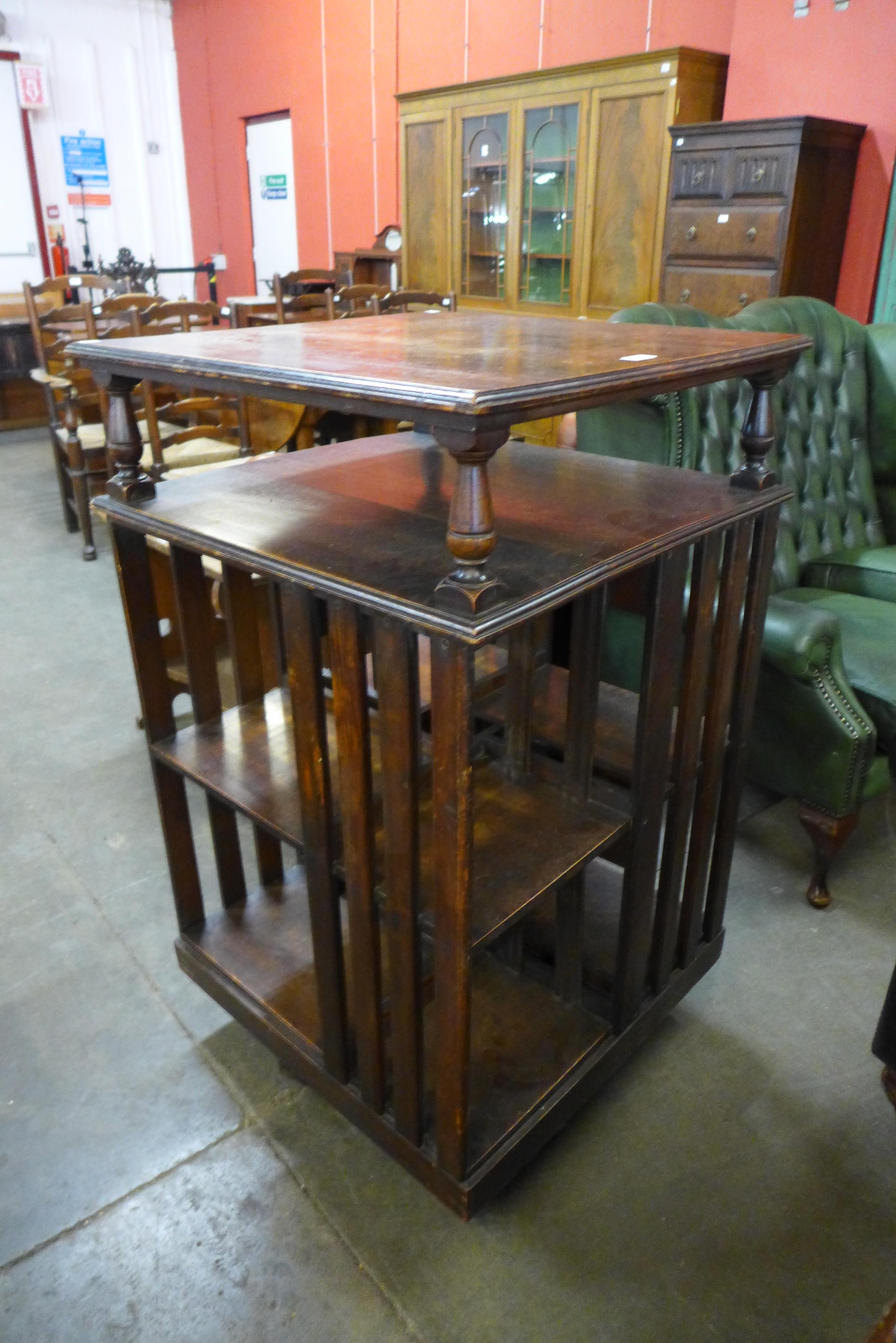 A large Victorian oak revolving bookcase