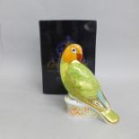 Royal Crown Derby paperweight - Red Faced Love Bird, one of a limited edition of 2500, 10cm, gold