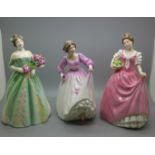 Three Royal Doulton figures, Happy Birthday, Miss Kay and Ashley