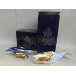 Two Royal Crown Derby paperweights - Bottlenose Dolphin, in shades of blue with gilt