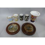 Country Quarters and On Guard Prattware pot lids, a Charles Bourne floral design vase, two Flight