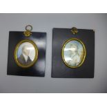 Two miniature watercolour portraits, mother of Sir Charles Knightly and John Taylor of Moseley and