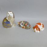 Three Royal Crown Derby paperweights - Spaniel with a sleeping Puppy and Catnip Kitten, all with