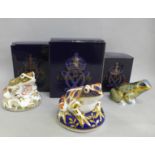 Three Royal Crown Derby Frog paperweights - Old Imari Frog, one of a limited edition of 4,500,