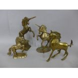 Four brass models of unicorns