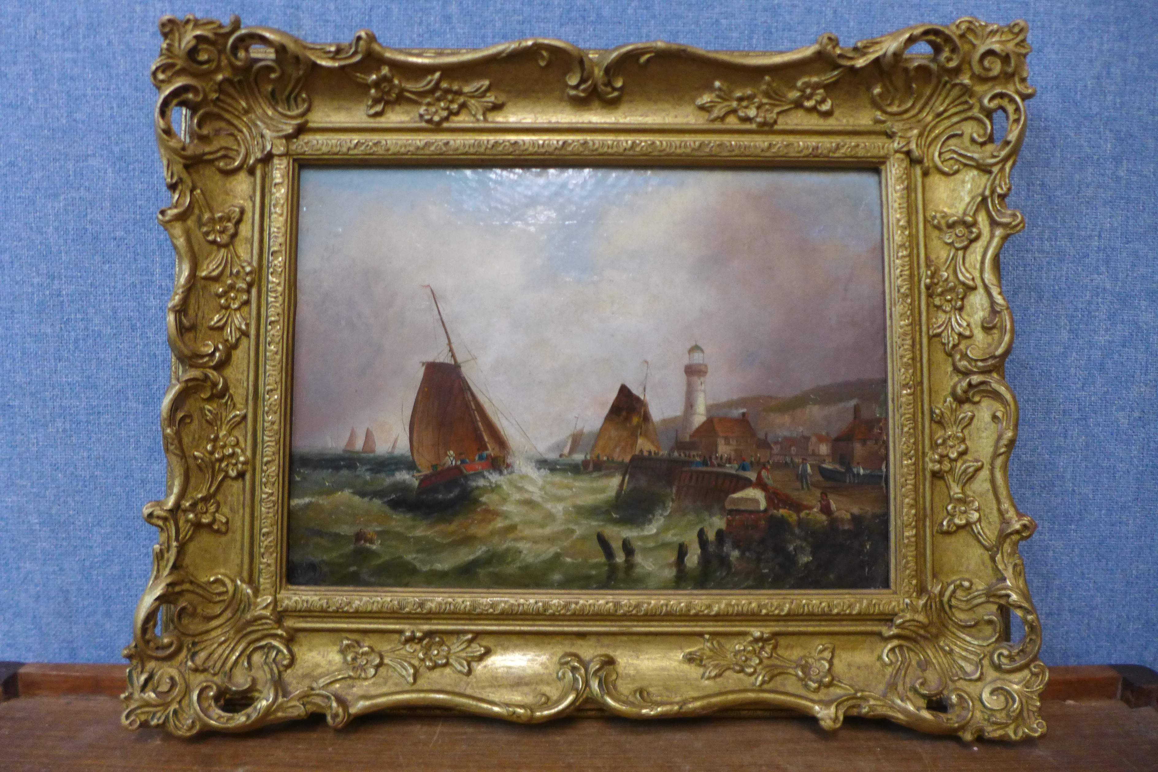 Manner of Thomas Bush Hardy, Dover Harbour, oil on canvas laid on board, 24 x 34cms, framed