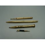 A gold plated Parker pen, a/f, and three pencils