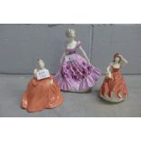 Three Coalport figures, one a/f (arm)