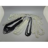 Ten vintage crystal and glass bead necklaces