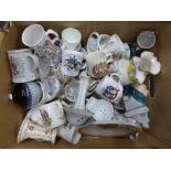 A collection of shaving cups and other china including commemorative mugs Moon Landing and 1972