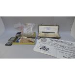 Pre-decimal coins including a Victorian crown 1895, a mock white £5 note and diamante earrings