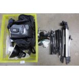 Camera equipment including tripods, lights, a video and a point and shoot camera **PLEASE NOTE