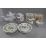 A Royal Doulton Brambly Hedge Collection tea set, with boxed cream and sugar and a miniature tea cup