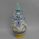 A 19th Century faience drinking vessel, base a/f (restored), 21.5cm