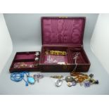 Costume jewellery in vintage jewellery box