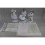 Three limited edition Coalport figures, Visiting Day, Grandma's Bonnet and The Boy, with