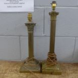 Two brass Corinthian column lamp bases