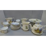 A Falconware china tea service, crinoline lady pattern and a six setting tea set, one cup lacking