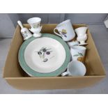 Six Wedgwood Sarah's Garden large soup dishes, two small Wedgwood vases, a bell and four Royal